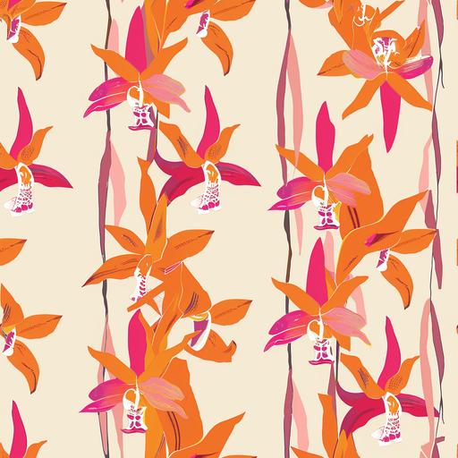 an abstract repeating dendrobium pattern in the style of Kate rhees in bold orange and pink --tile --style raw --stylize 50 --v 6.0