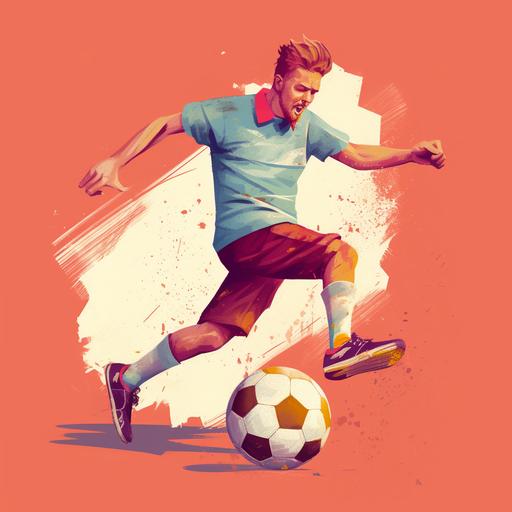 an active male preparing to kick a soccer ball, flat illustration , tinycore, kombuchapunk, playful use of texture, photographically detailed portraitures --s 750 --v 5.1