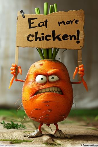 an angry carrot holding a sign 