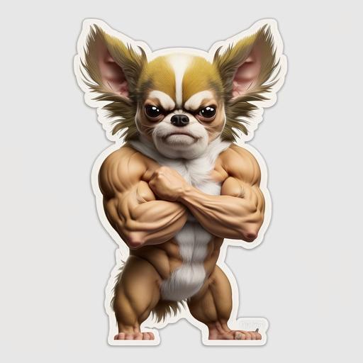 an angry chihuahua with lots of muscles sticker