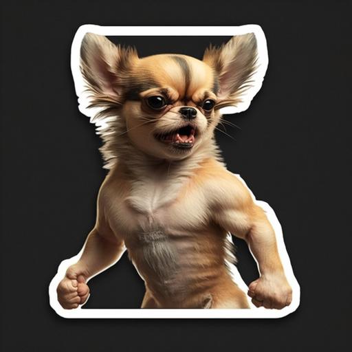 an angry chihuahua with lots of muscles sticker