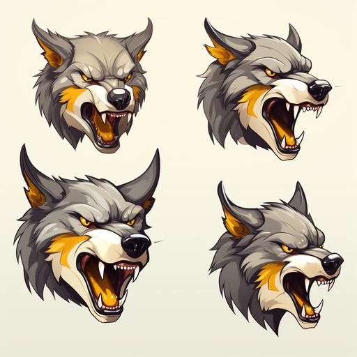 an angry wolf mascot, simple, different angles.