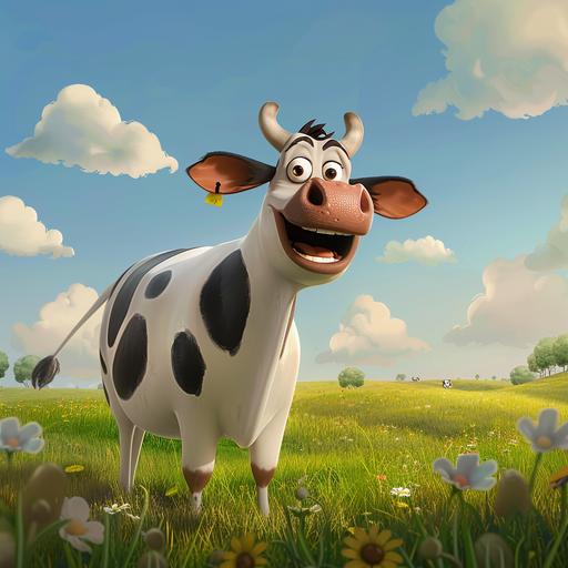an animated cow, CH4 cloud --v 6.0 --style raw