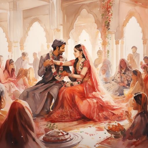 an animated indian wedding water colour