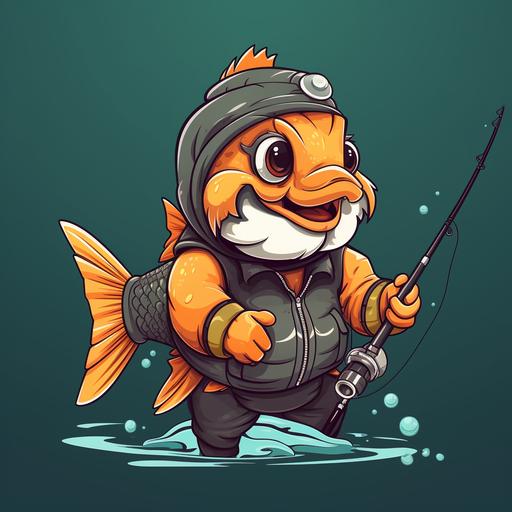 an anthromporphic fishing rod, cartoon style, logo for shirt