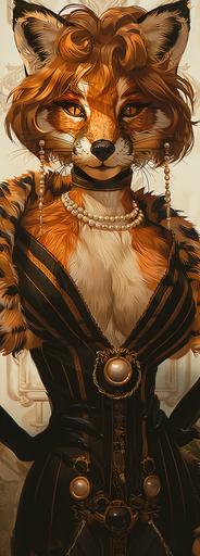 an anthropomorphic fox lady wearing art deco clothing, classy, 1920 style, pearls --s 440 --v 6.0 --w 0 --ar 41:114