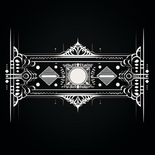 an art deco futuristic UI divider. Horizontal and short. White vector on black. Grid, geometric, futuristic a cyberpunk futuristic user interface vector divider. ivy leaves, satyrs, amphora art, floral patterns, french curves. white on black. minimal and horizontal, intricate. geometric. satyrs, goth, embellished, digital aesthetic, taper into the center bottom of the whole image. height cut in half