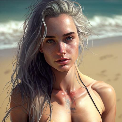 an attractive female girl wearing a very very very very small bikini that shows everything. Make the image show everything from head to toe and make it photorealistic