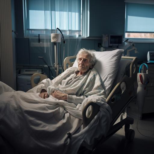 an elderly man in a hospital bed
