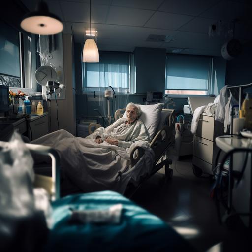 an elderly man in a hospital bed