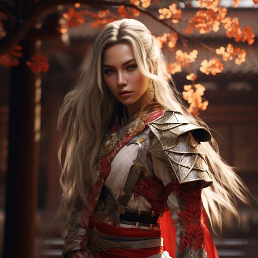 an elegant and beautiful high Elf dressed as a samurai, fantasy, dungeons and dragons, photo realistic, 8k