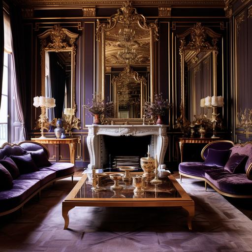 an elegant living room filled with gold and jewels, stock photo, in the style of purple and brown, hollywood glamour, george stefanescu, jean restout the younger, architectural details, signe vilstrup, masterpiece Symmetrical--ar 15:11