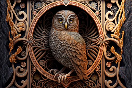 an extreme detailed depiction of the Owl of Minerva as an artisan masterpiece, highly detailed illustration, intricate and ornate details, rich and vibrant colors, inspired by ancient mythology and symbolism, symbolic of wisdom and knowledge, surrounded by a luxurious and elaborate environment --v 4 --q 5 --ar 3:2 --stylize 1000