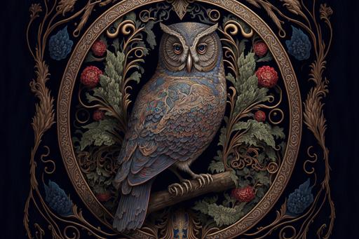 an extreme detailed depiction of the Owl of Minerva as an artisan masterpiece, highly detailed illustration, intricate and ornate details, rich and vibrant colors, inspired by ancient mythology and symbolism, symbolic of wisdom and knowledge, surrounded by a luxurious and elaborate environment --v 4 --q 5 --ar 3:2 --stylize 1000