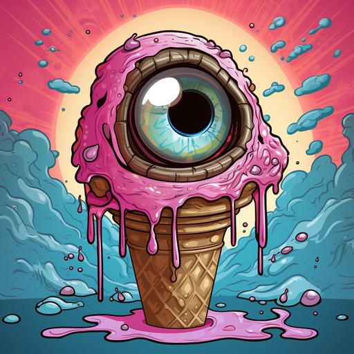 an eyeball in a scoop of ice cream, sticker, comic style --s 250