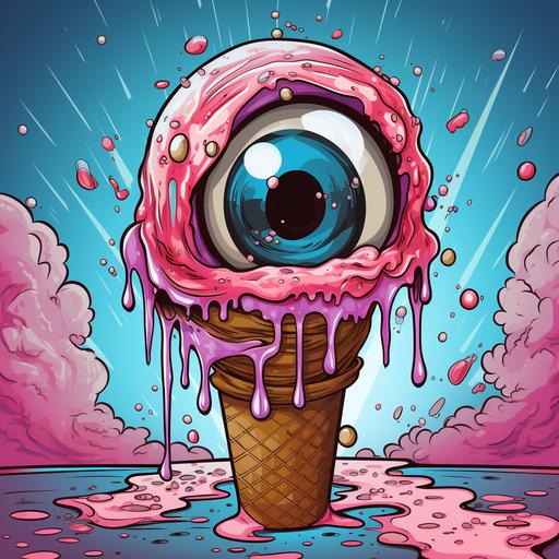 an eyeball in a scoop of ice cream, sticker, comic style --s 250