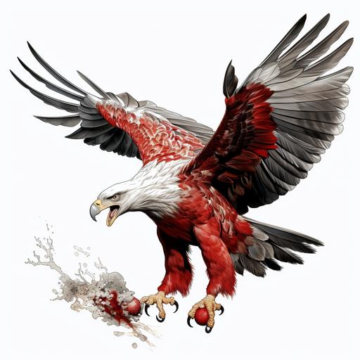 an flying eagle full body drawing eating liver drawing (red) black and white with white background 4k