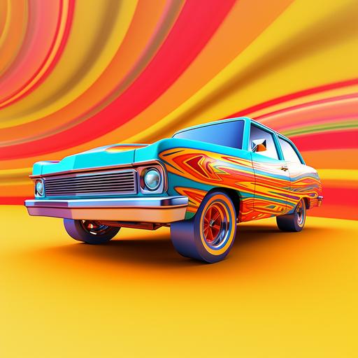 an illustration of a realistic Hot Wheels on colorful background