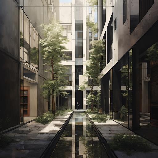 an illustration of a thin narrow and deep tall courtyard house which deproves of sunlight. too tall and deep