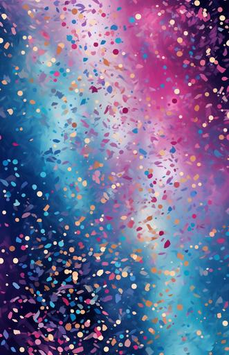 an illustration of light pink, pink, blue and purple confetti on a blue water background, in the style of dark emerald and light bronze, dark cyan and red, sparklecore, opulent fabrics --ar 11:17