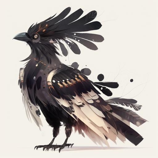 an impundulu, an African lightning bird, mythological creature, white and black brindle pattern on feathers, very detailed, white background, full body, a artwork by atey ghailan and james gilleard and studio ghibli and artgerm and Mandy Jurgens and Krenz Cushart and Sam Yang and David Ardinaryas Lojaya and Nicholas Kole --s 250