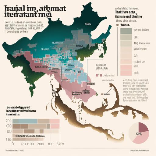an infographic, like it was from The Economist magazine, showing the map of south-east Asia and highlighting urbanization rates and limited available land for traditional agriculture