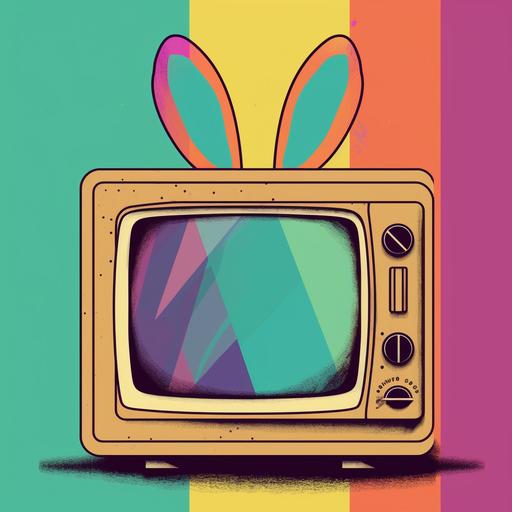 an old fashion color tv with rabbit ears on a channel playing a liminal abstract kid show --v 5