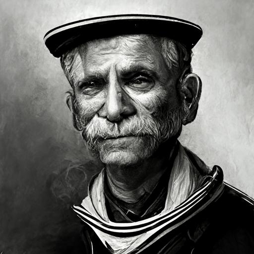 an old navy captain with a pipe in his mouth in the style of the lighthouse, portrait, realistic, black and white