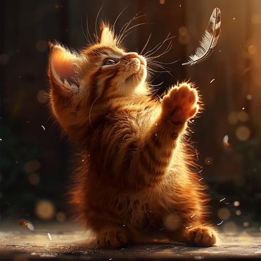 an orange cat is tickling a foot with a feather