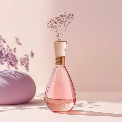 an organic and minimalistic pink perfume bottle
