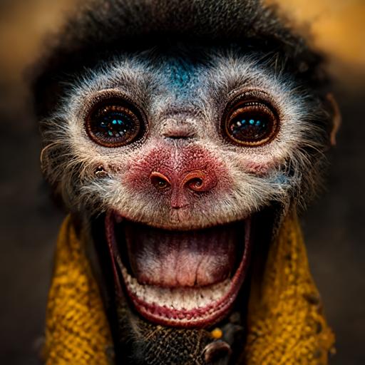 an unltra realistic 4k hdr image of funny and laughing monkey with wide open mouth
