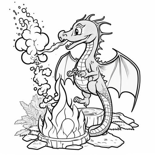 coloring page fire spitting dragon cartoon