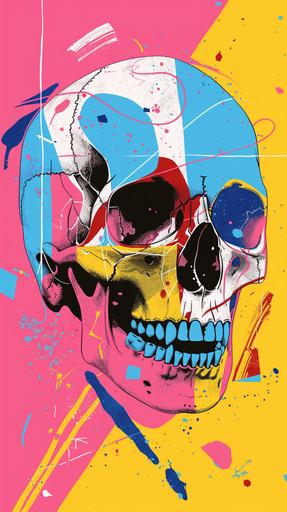 anatomically correct human skull colorful memphis design --ar 9:16