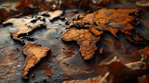 ancient cartography image of the world map , parchement paper , worn out, dusty , curled , slightly smoked edges , beautiful , bas-relief --ar 16:9 --stylize 750 --v 6.0