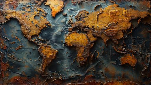 ancient cartography image of the world map , parchement paper , worn out, dusty , curled , slightly smoked edges , beautiful , bas-relief --ar 16:9 --stylize 750 --v 6.0