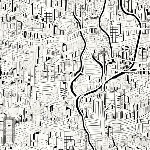 ancient urban MAP pattern texture, seamless, organic 2D inspired by turkish cities in ottoman culture, thick lines, on paper, MONOCHROME