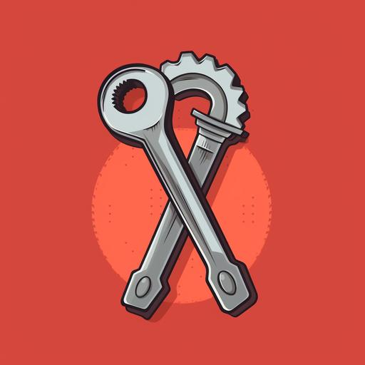 a gray cartoon mechanical wrench icon, red background, cartoon style