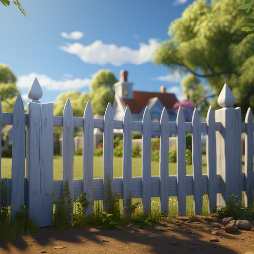 a white picket fence, pixar cartoon style --s 750