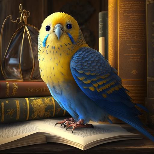 Yellow and blue budgie Harry Potter