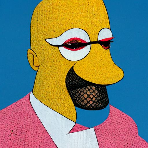 Picture of mr Homer simpson, wearing fishnet tights and a pair of louboutin, in the style of matt gröning photography, 16k