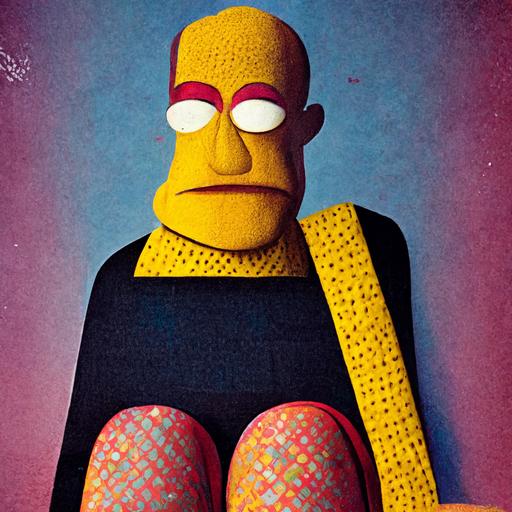 Picture of mr Homer simpson, wearing fishnet tights and a pair of louboutin, in the style of matt gröning photography, 16k