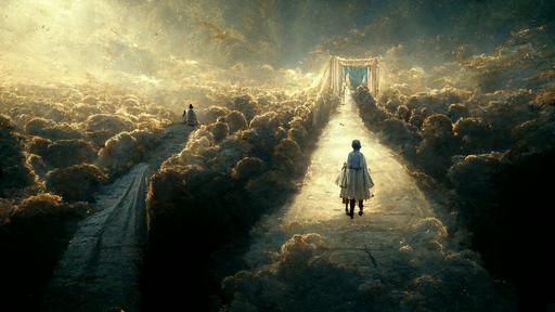 angel going to heaven, cinematic, ultra realistic, far angel, heaven gate, --ar 16:9