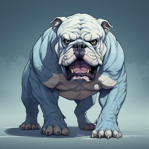 angry bulldog, baby blue, cartoon, hard lines --v 5.2 --s 250