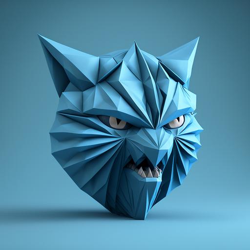 angry cat face Modular Origami, bluish, icy, blue smoke