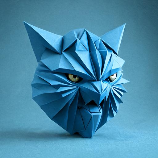 angry cat face Modular Origami, bluish, icy, blue smoke