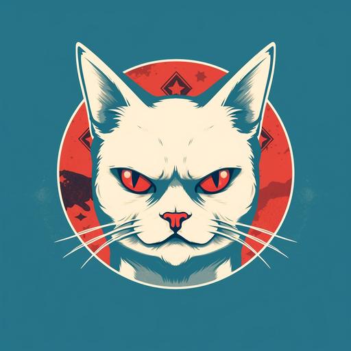 angry cat face, front facing, propaganda poster, flat color