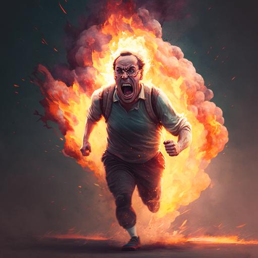 angry goay running through fire