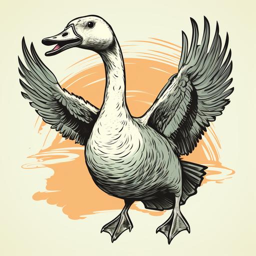 angry goose, waving wings, open mouth, illustration vintage style