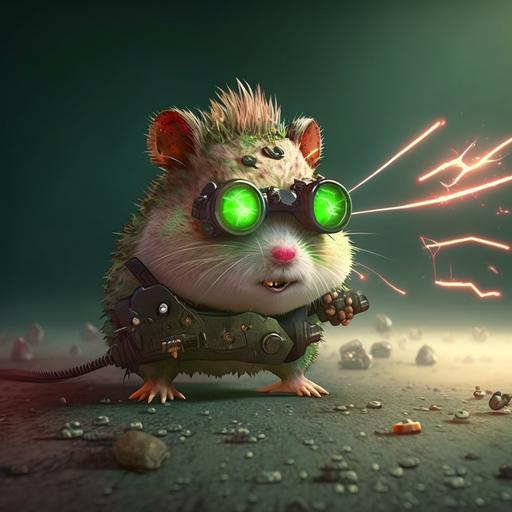 angry hamster-zombie punk, post apocalyptic, red spots drops, 3d Pixar style, uhd 4k --ar 3:3