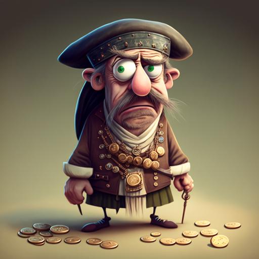 angry historical funny cartoon sheriff with coins in arabic bazar